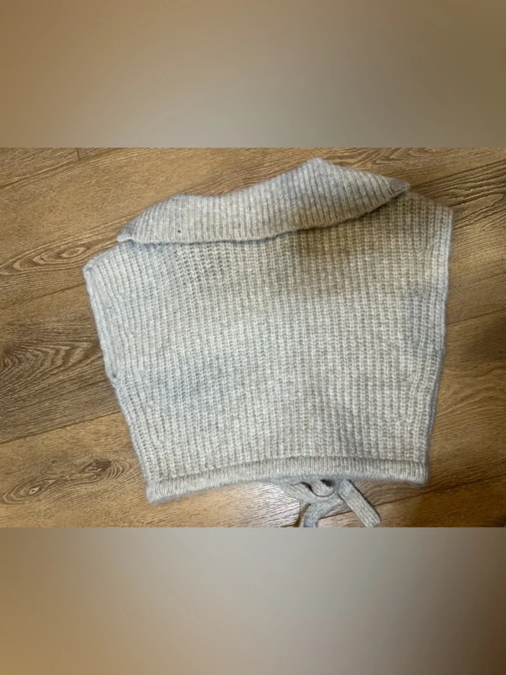 Zara Cream Ribbed Cropped Turtleneck Zip Sweater wool blend with tie waist - Picture 9 of 10